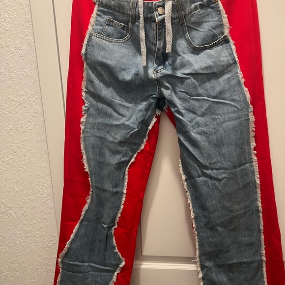 ELASTIC WAISTBAND DENIM DETAIL PANTS - Picture 3 of 4